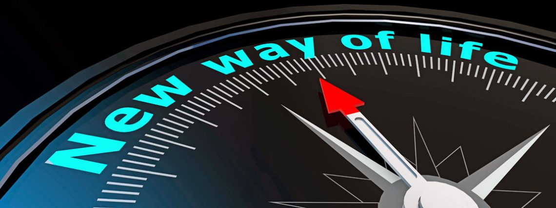 Compass that says, "New way of life"