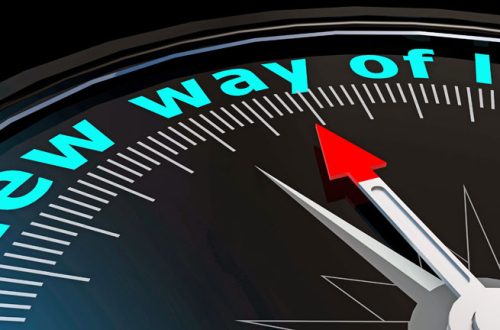 Compass that says, "New way of life"