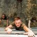Overhead view of soldiers practicing in obstacle run