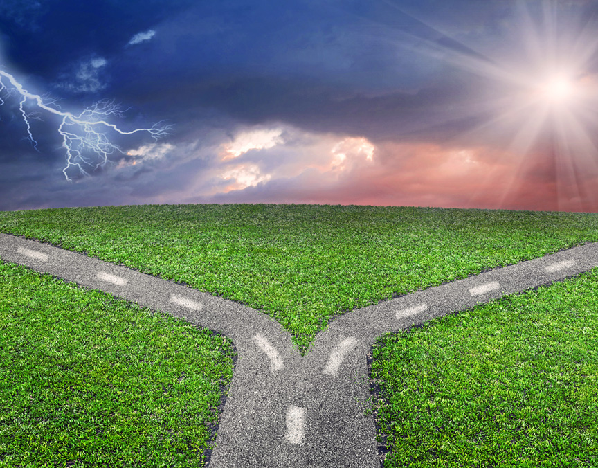 fork at road concept 3D illustration