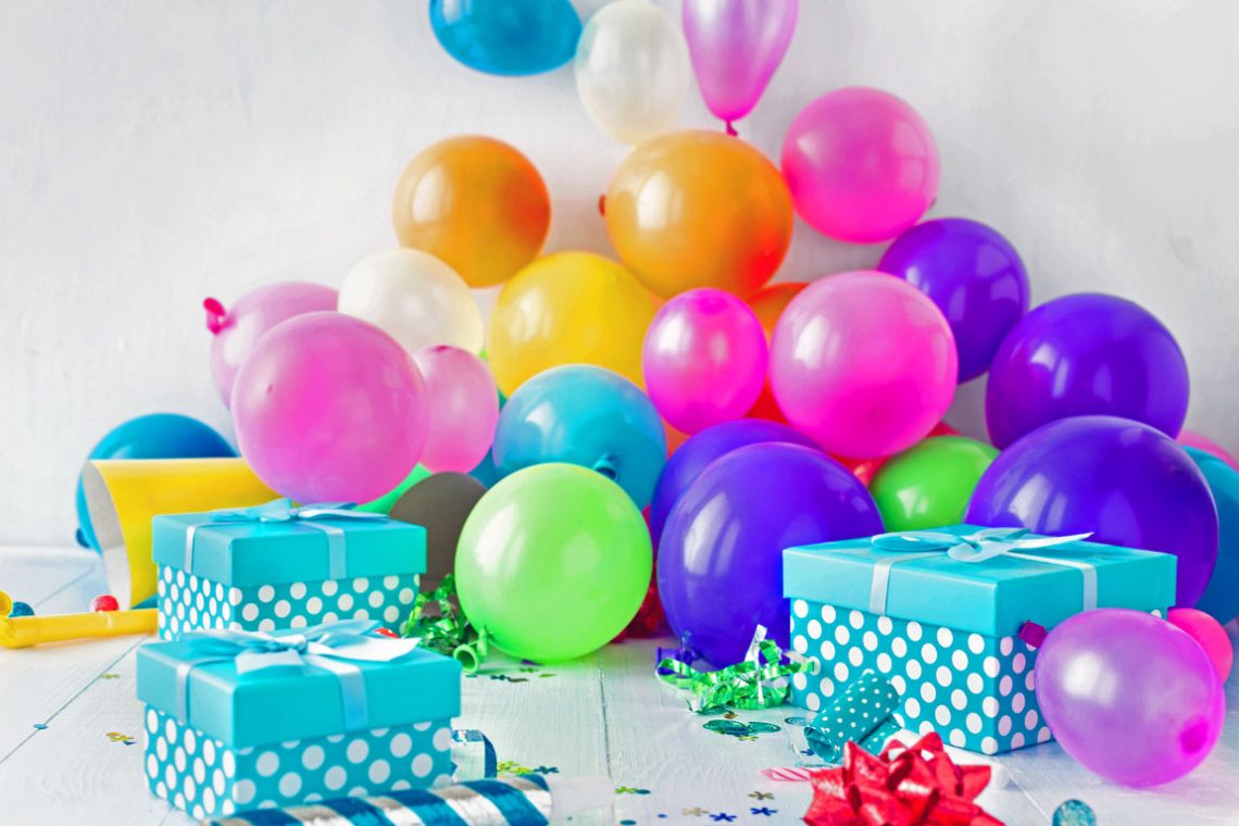 Birthday balloons and gifts