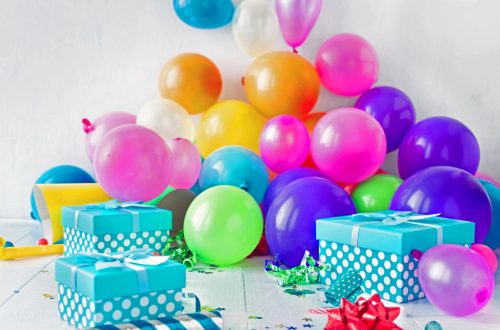 Birthday balloons and gifts