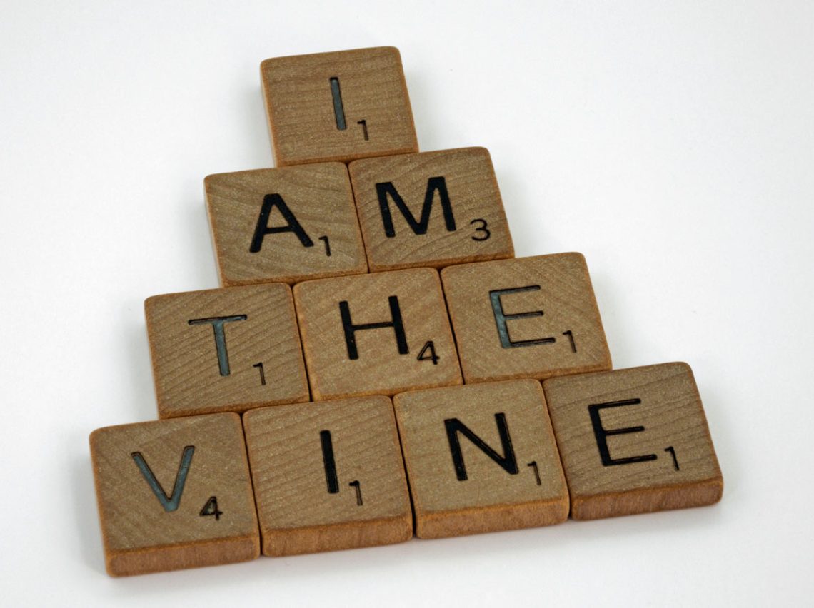 Letter tiles that say, "I am the vine."