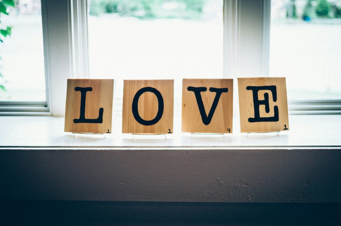 Tile letters spelling "love"
