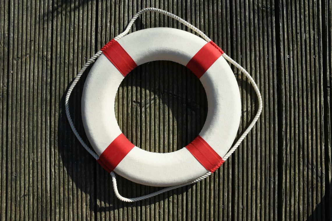 A white and red life preserver