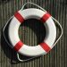 A white and red life preserver