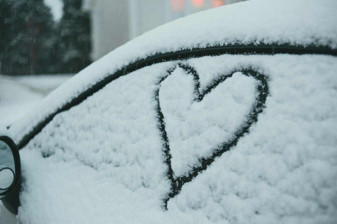 The outline of a heart in snow
