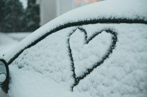 The outline of a heart in snow