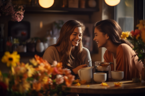 Two women talking at a coffee shop