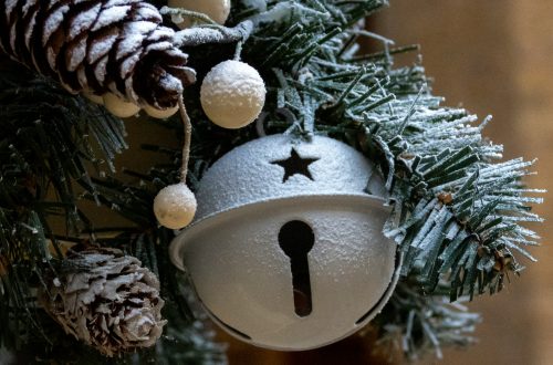 White Christmas bell on Christmas tree