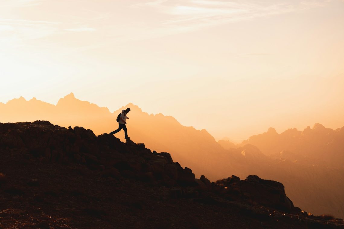 Man hiking on a ridge